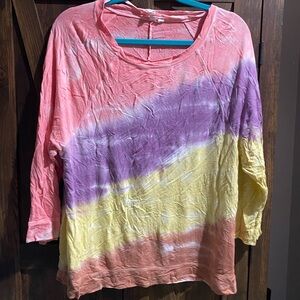 cable gauge petite Size PXL Dye Multi Color Blouse t-shirt 3/4 Sleeve Pullover